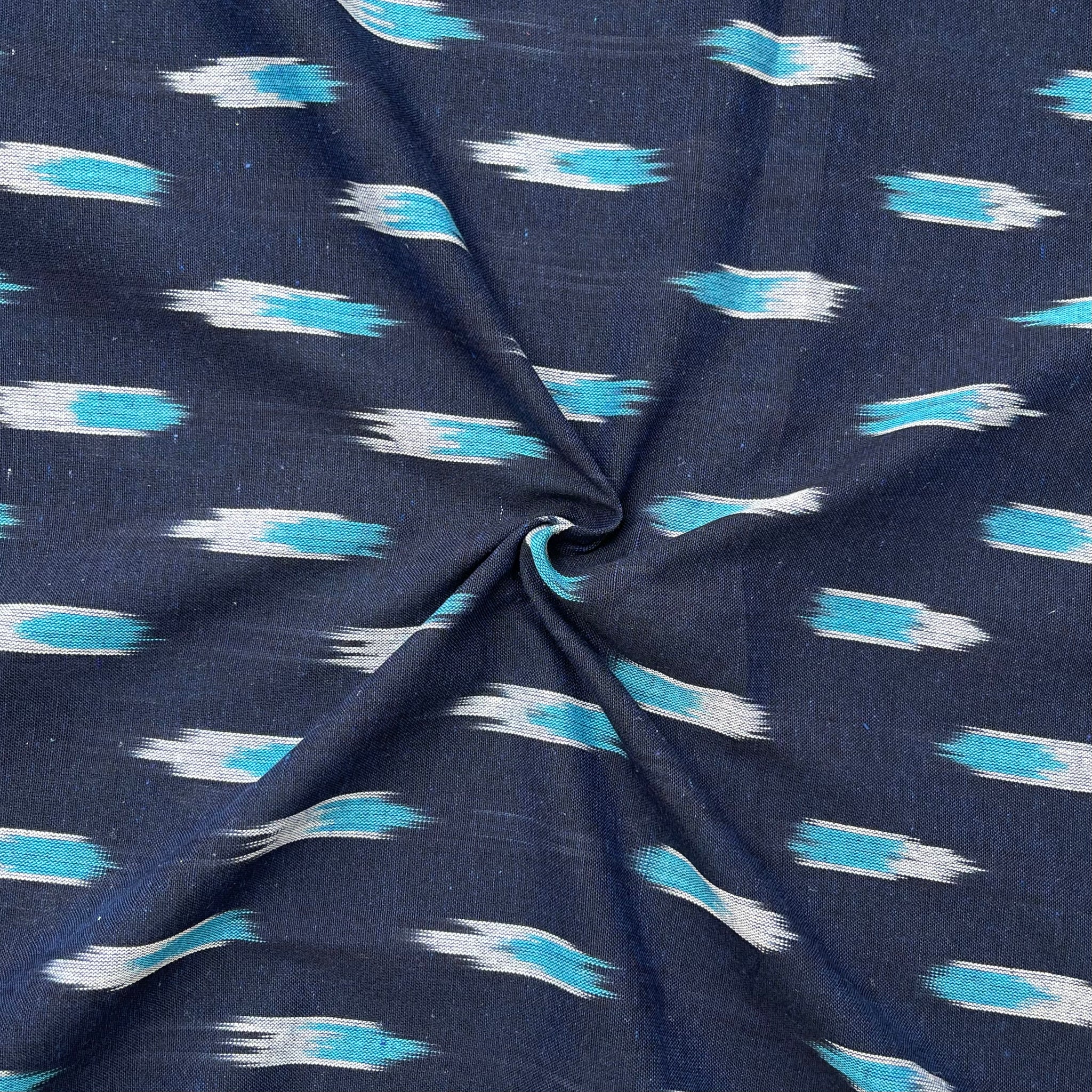 Navi Blue Colour Ikkat Cotton Fabric