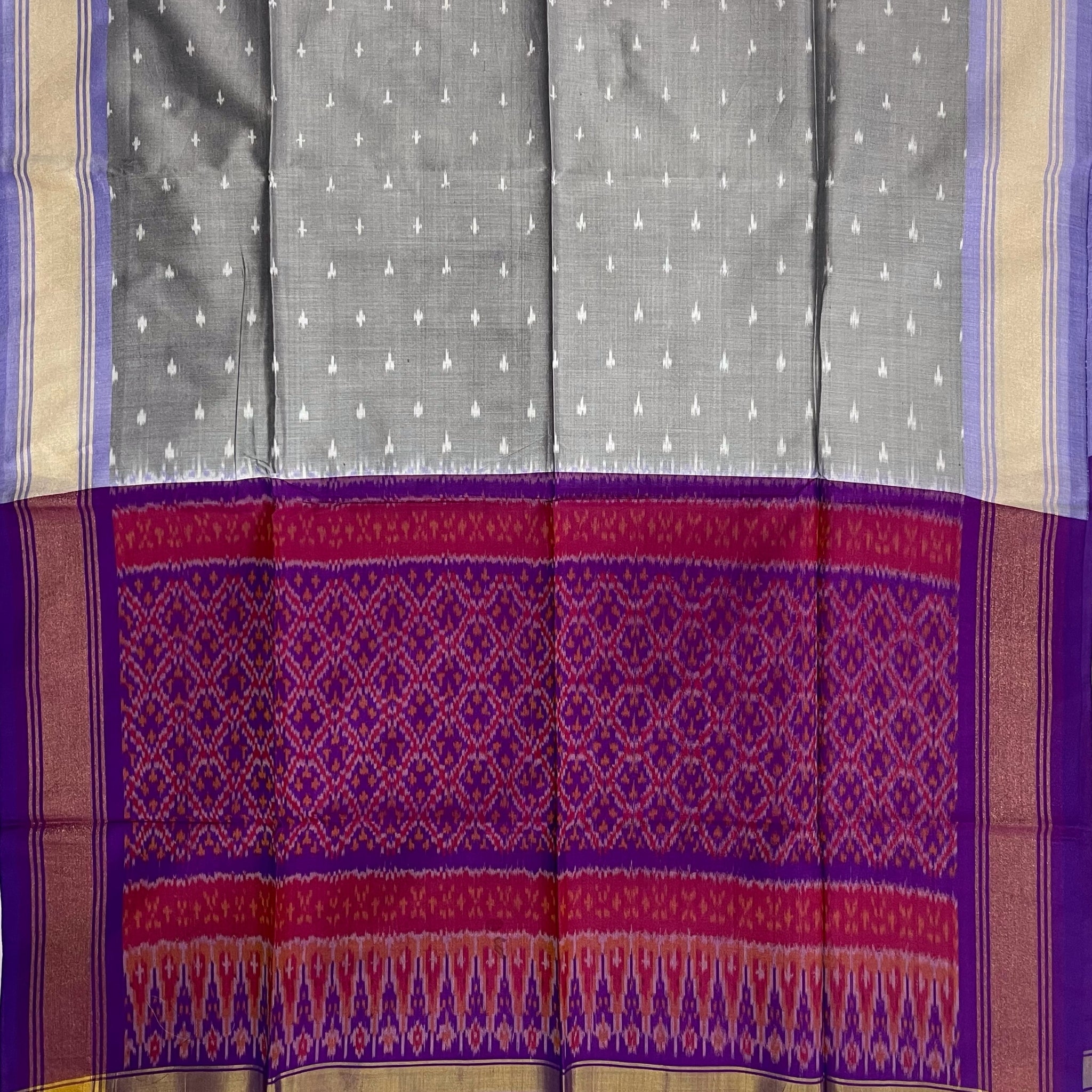 Gray & Purple Colour Pochampally Ikkat Silk Cotton Duppata