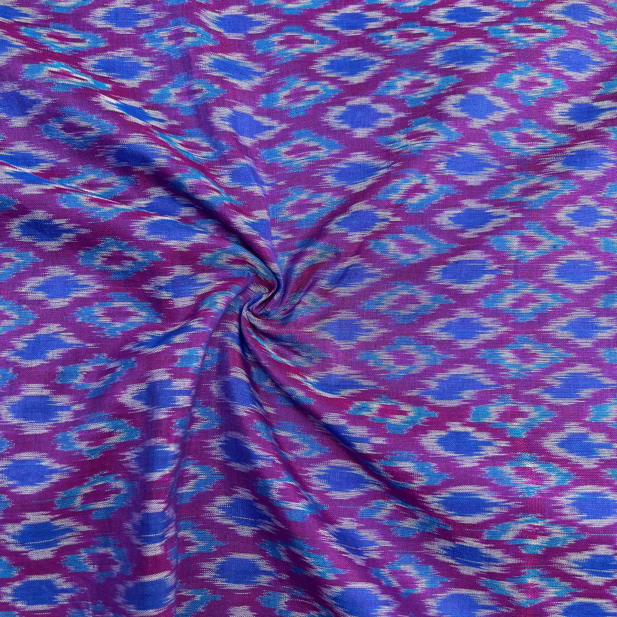 Violet Color Raw Silk Ikkat cotton Fabric