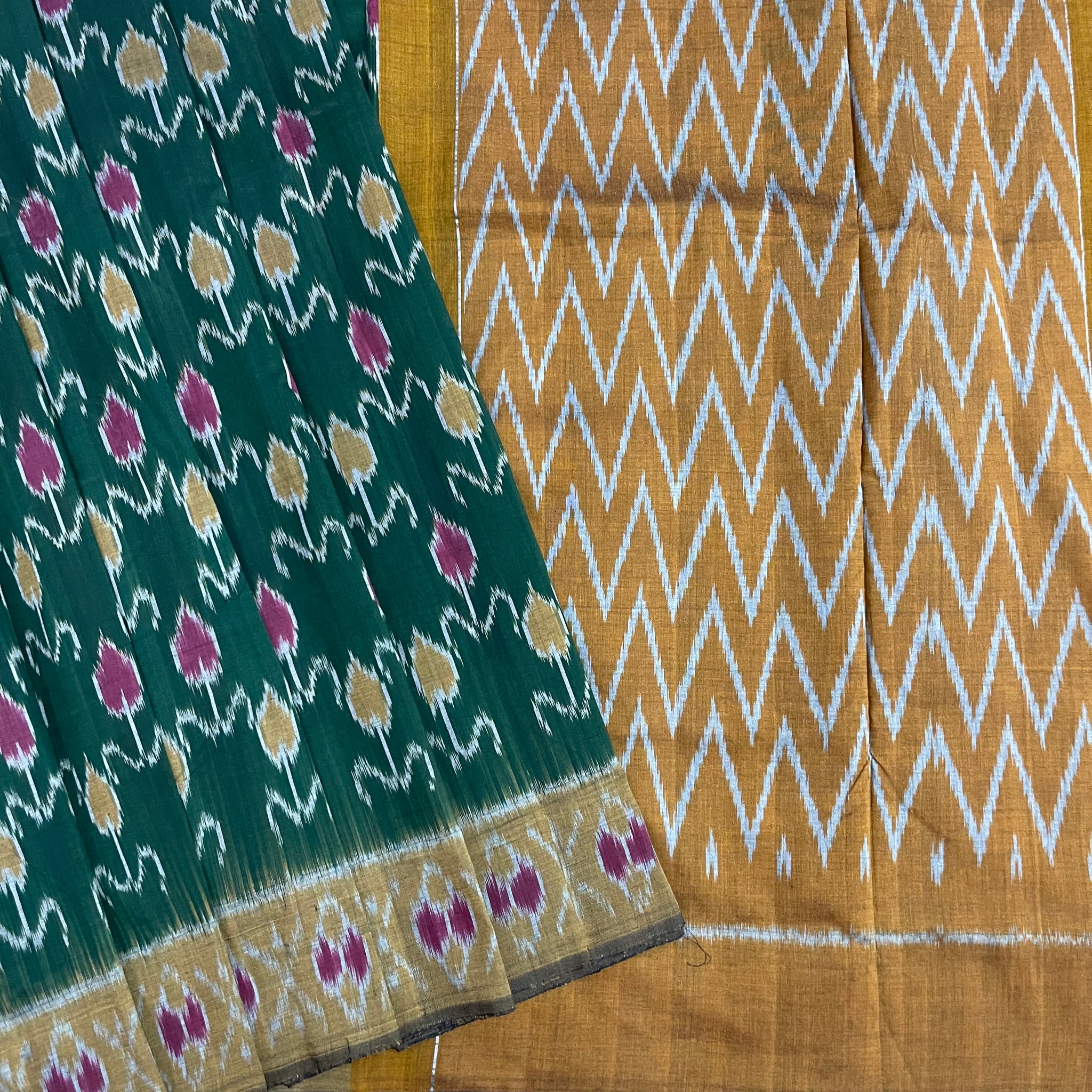 Floral Mofits in Ikkat Cotton Saree