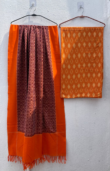 Pure Handloom Ikkat 2 Piece Suit Material – Mercerised Cotton Kurta with Handwoven Dupatta