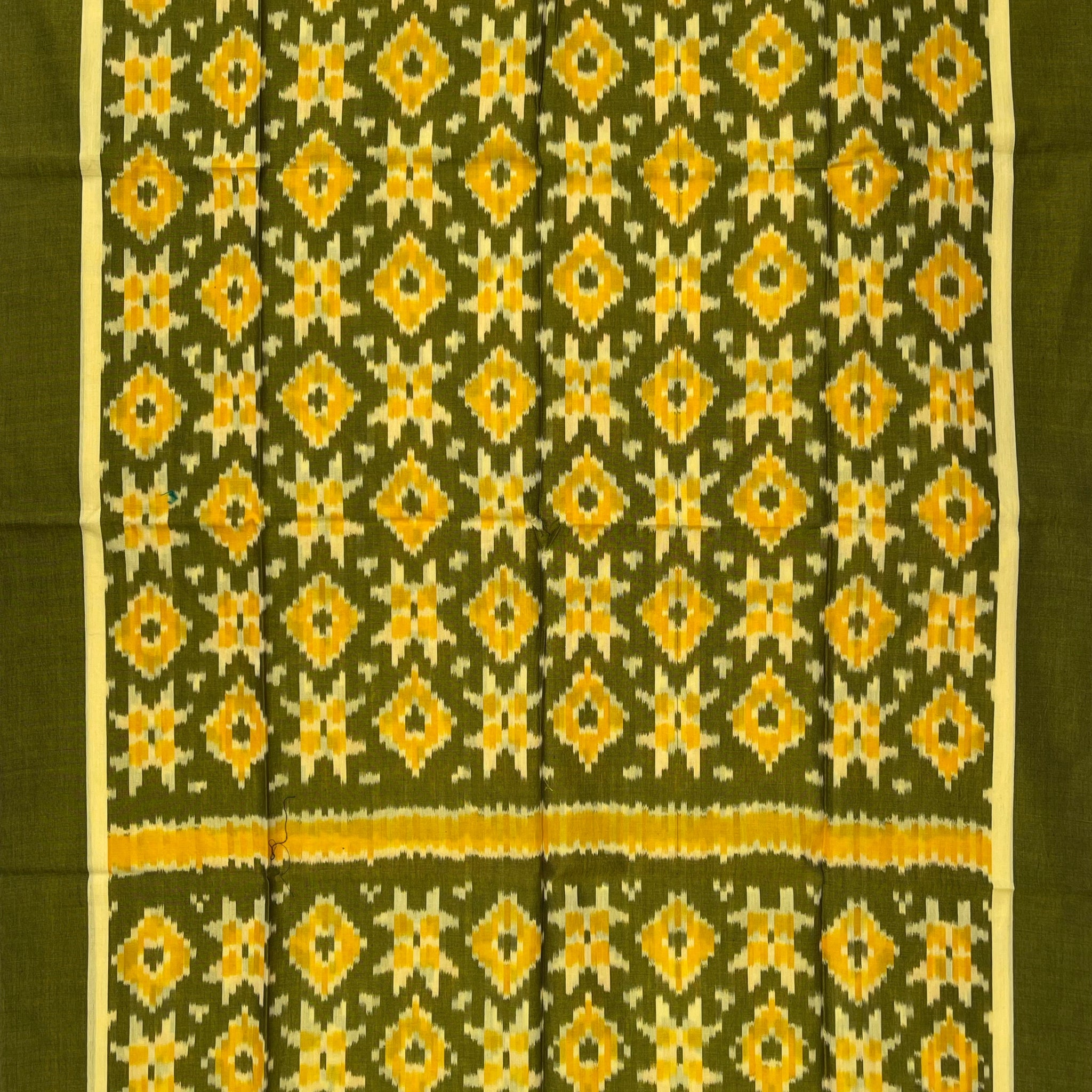 Pochampally Ikkat Cotton Duppata In Mahendi Green Colour