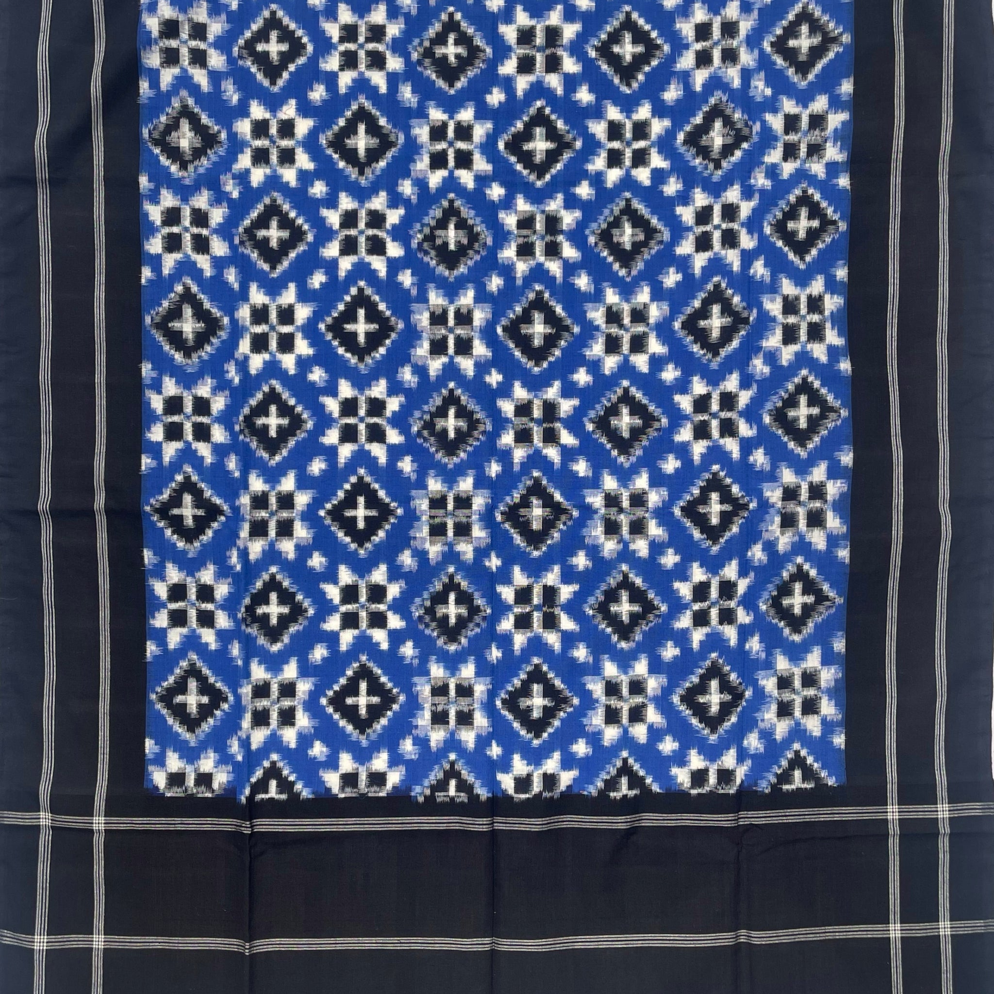 Telia Rumal Ikkat Cotton Duppata In Black & Blue Color