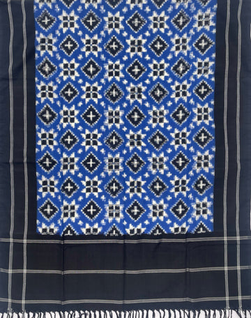 Telia Rumal Ikkat Cotton Duppata In Black & Blue Color