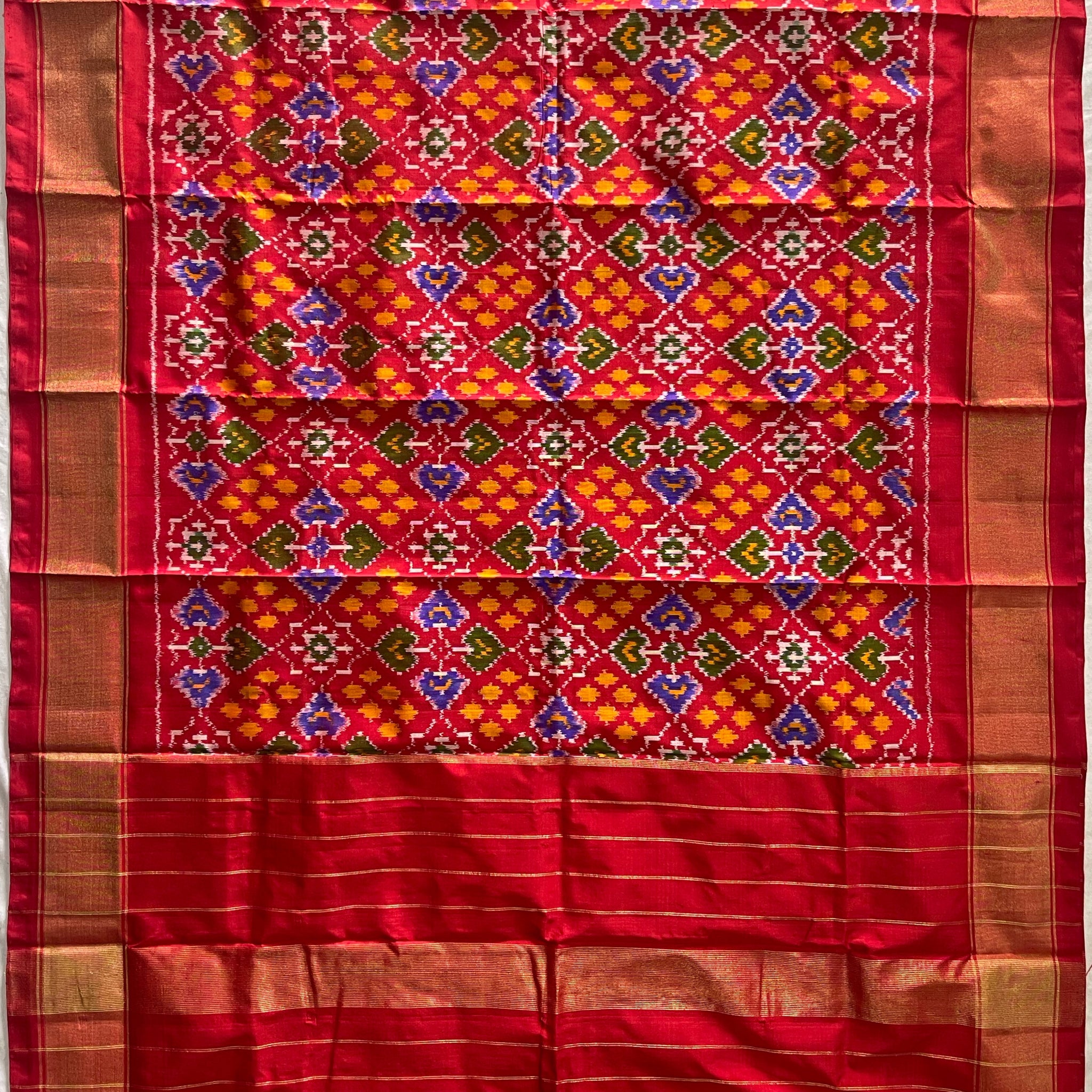 Red colour Ikkat Handloom silk duppata