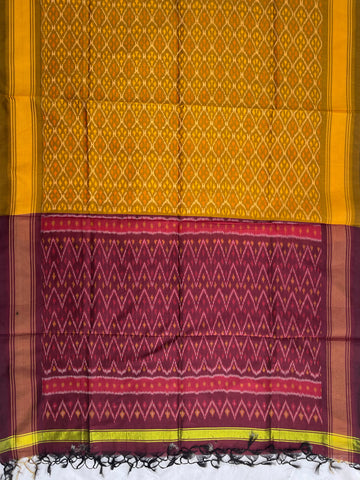 Silk Cotton Duppata in Mustard Yellow with Marron