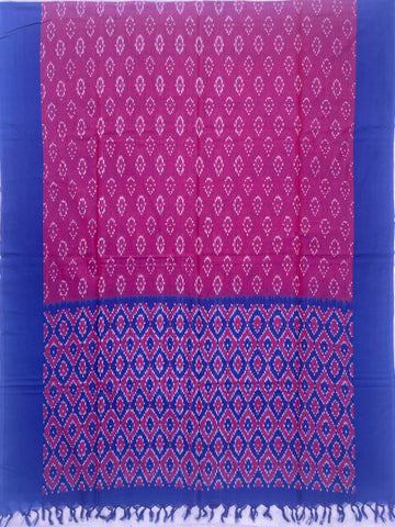 Pochampally Ikkat Cotton Duppata In Blue & Pink Colour