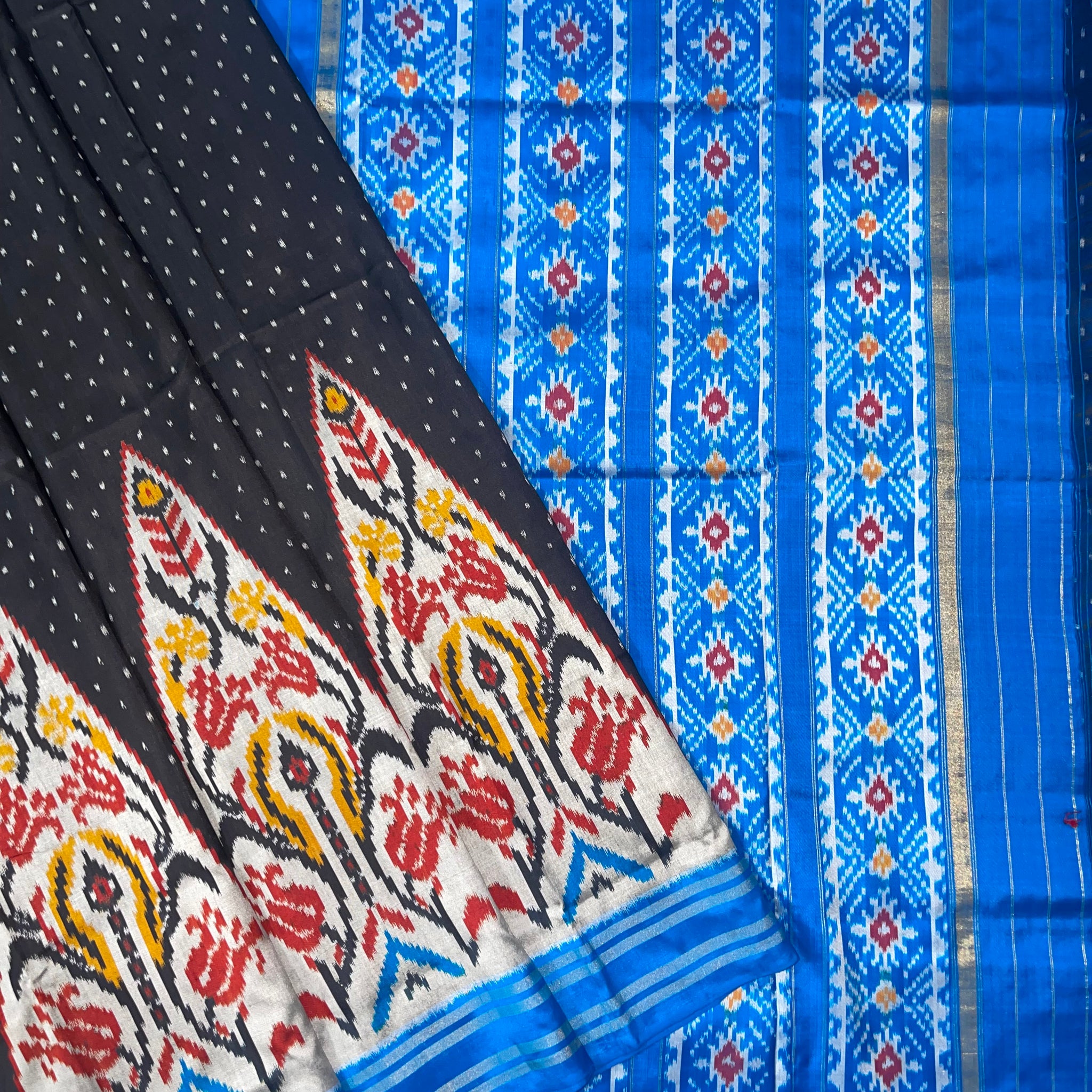 Black Uzbek IKkat Silk Sari