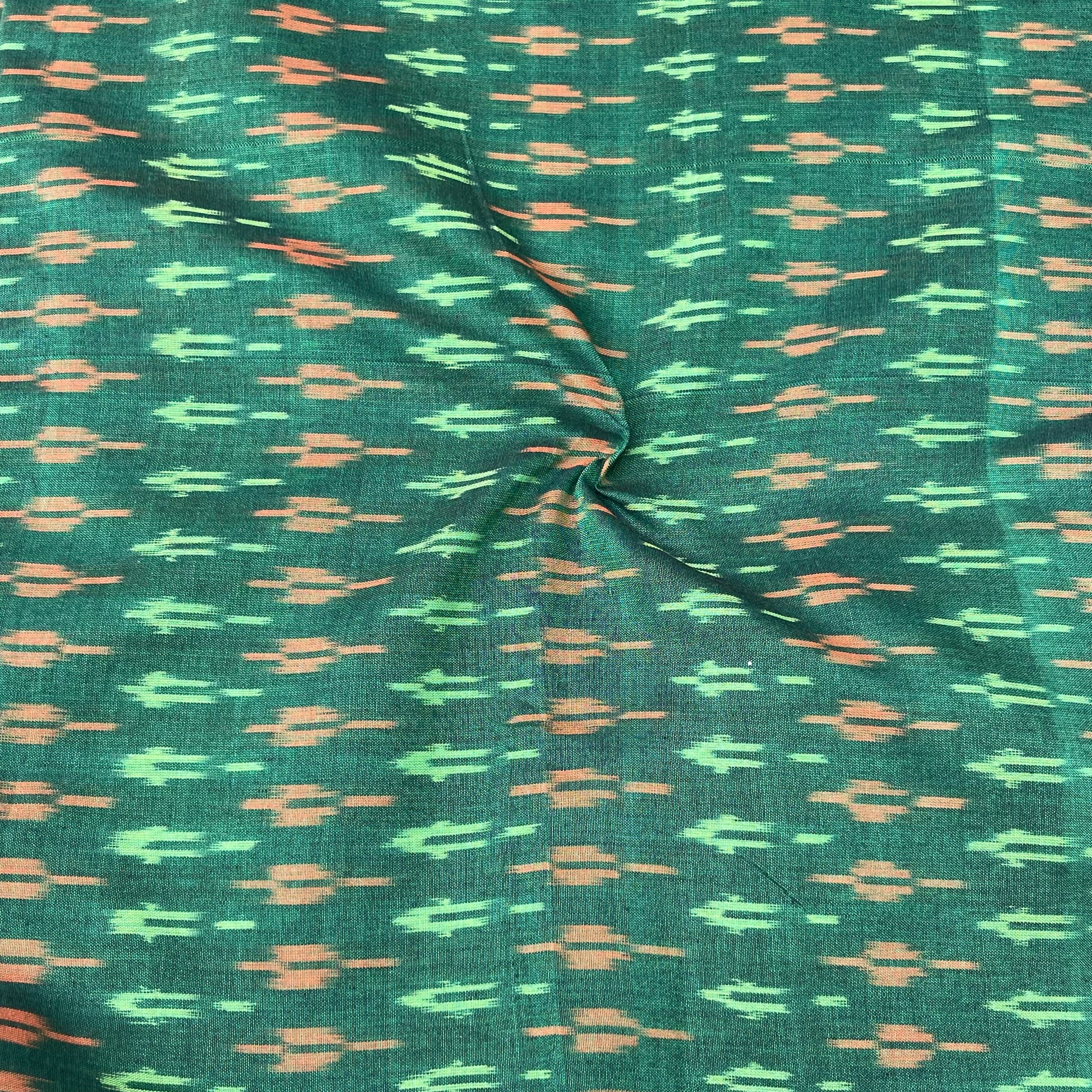 Mersiced Green Colour Ikkat Cotton Fabric