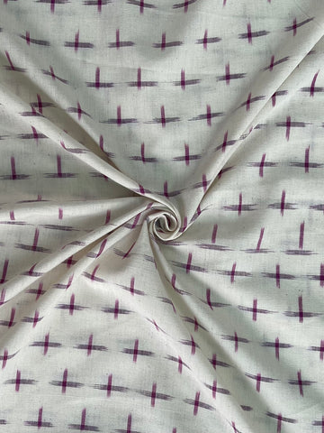 Off White Purple Plus Double ikkat Handloom Cotton Fabric