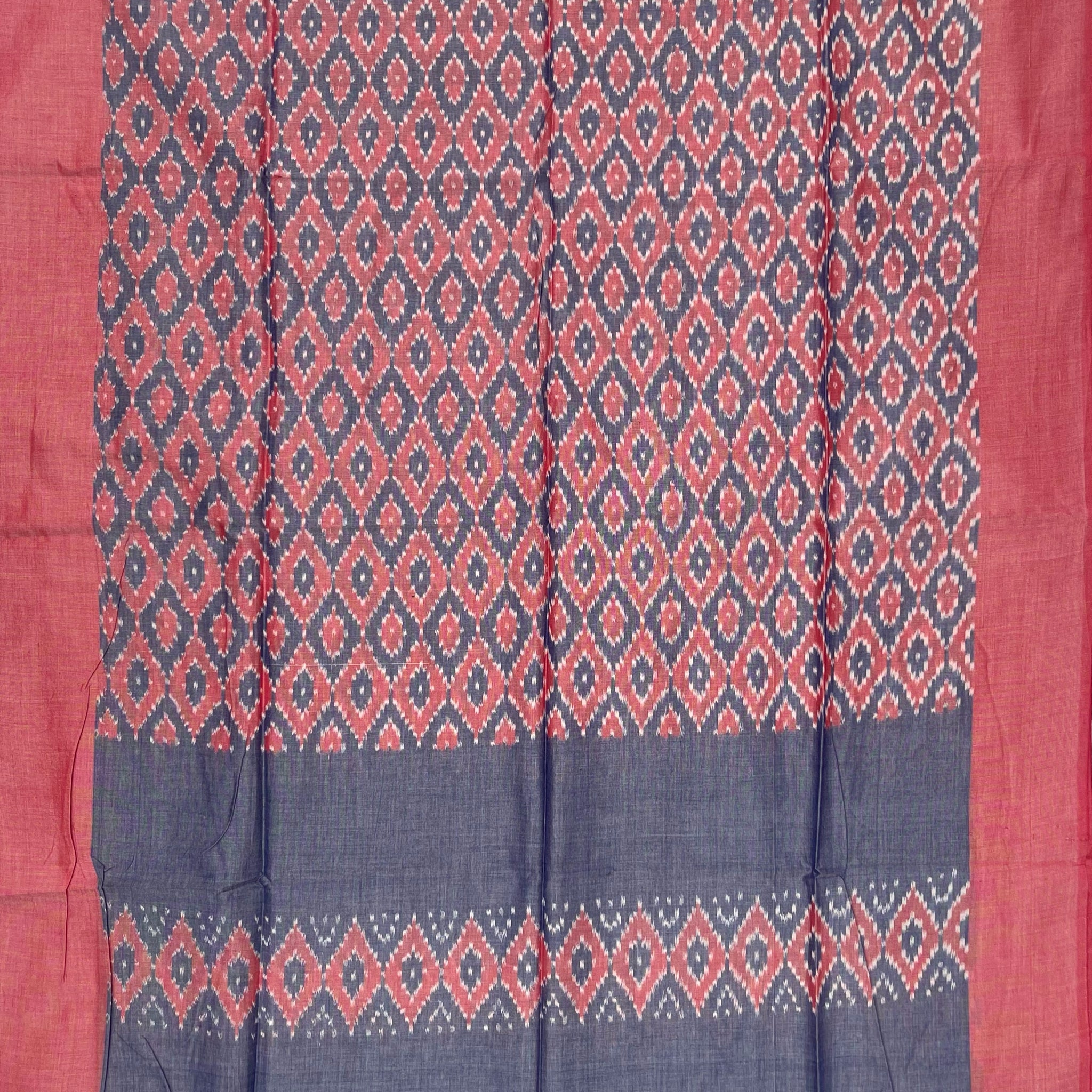Pochampally Ikkat Cotton Duppata In Pestal Pink & Pestal Blue Colour