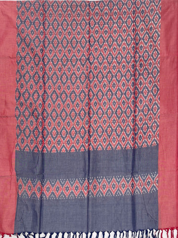 Pochampally Ikkat Cotton Duppata In Pestal Pink & Pestal Blue Colour