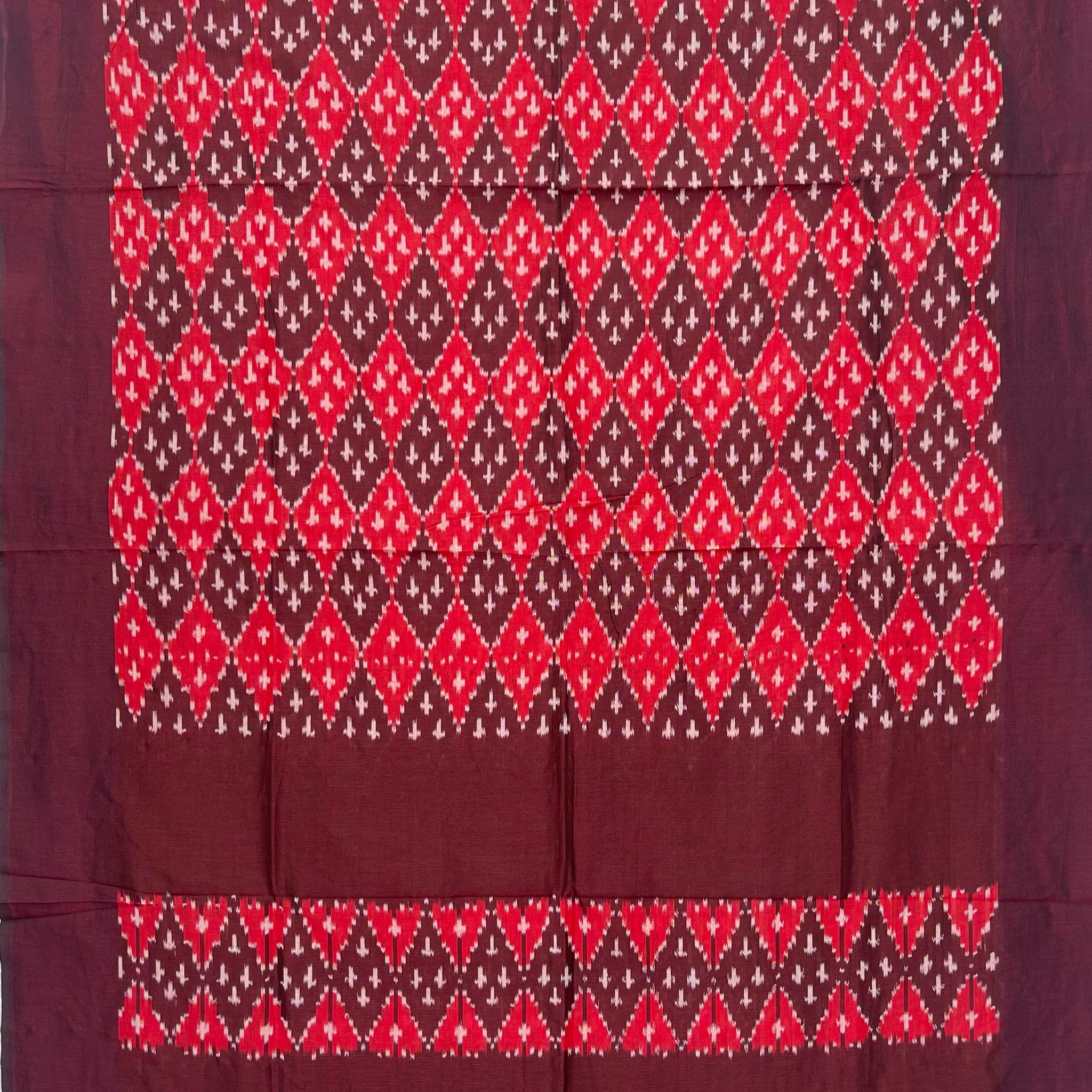 Pochampally Ikkat Cotton Duppata In Maroon & Red Colour