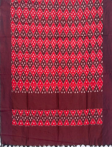 Pochampally Ikkat Cotton Duppata In Maroon & Red Colour