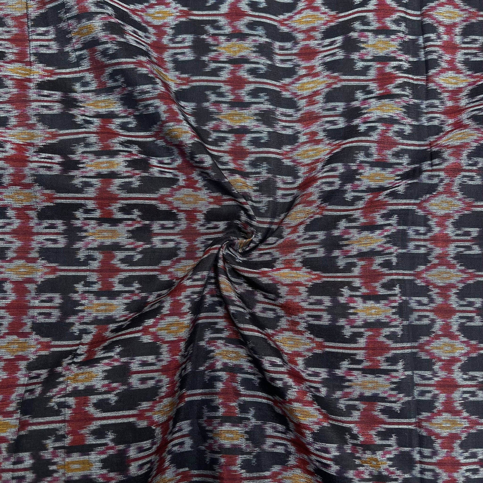 Black & Maroon Color Raw Silk Ikkat cotton Fabric 2.3 Meters