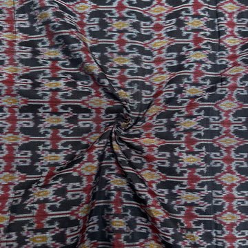 Black & Maroon Color Raw Silk Ikkat cotton Fabric 2.3 Meters