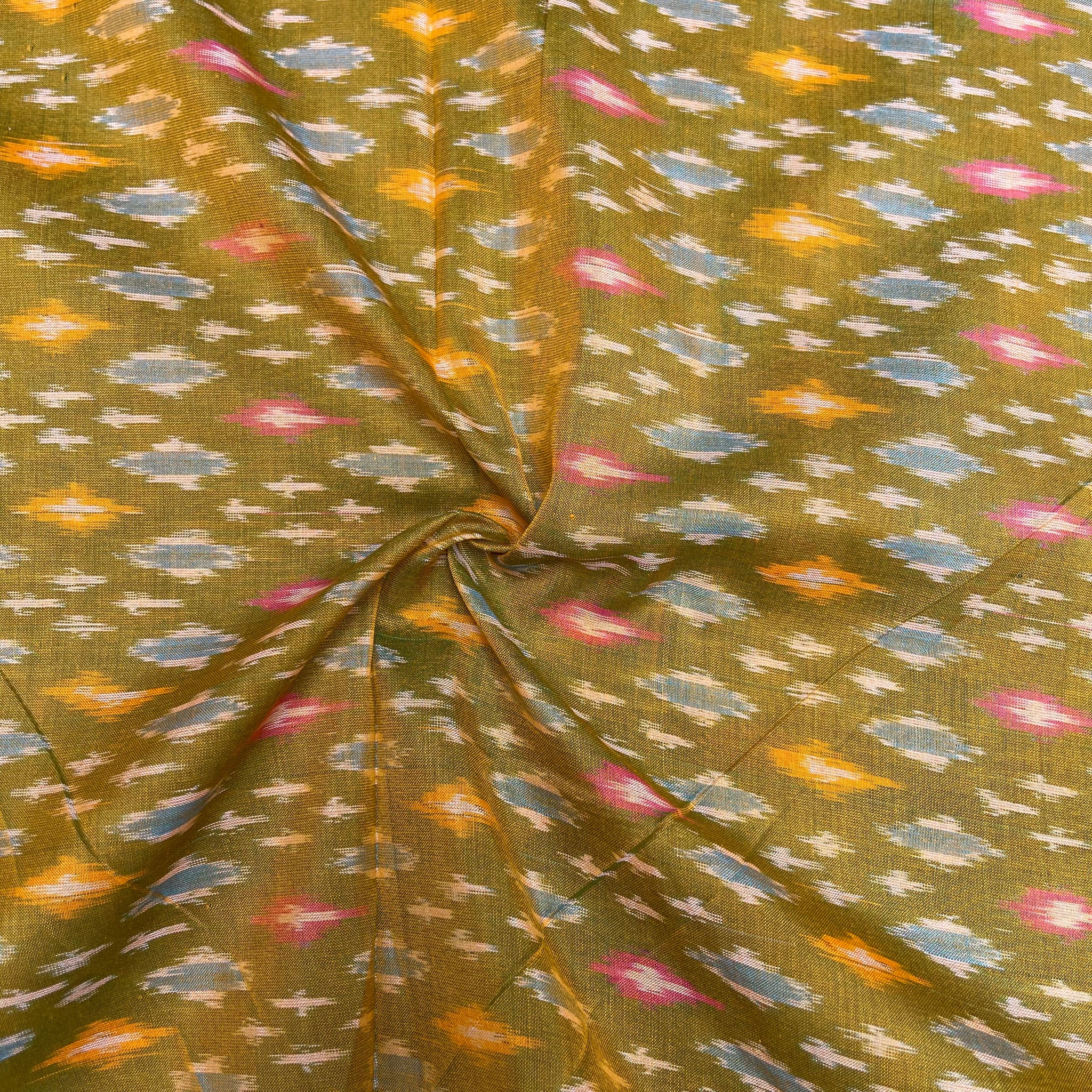 Mahendi GreenColor Raw Silk Ikkat cotton Fabric