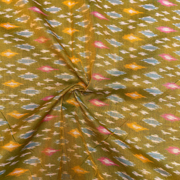 Mahendi GreenColor Raw Silk Ikkat cotton Fabric
