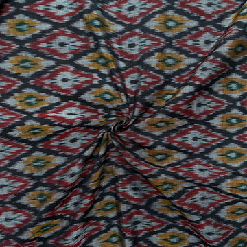 Multi  Color Raw Silk Ikkat cotton Fabric