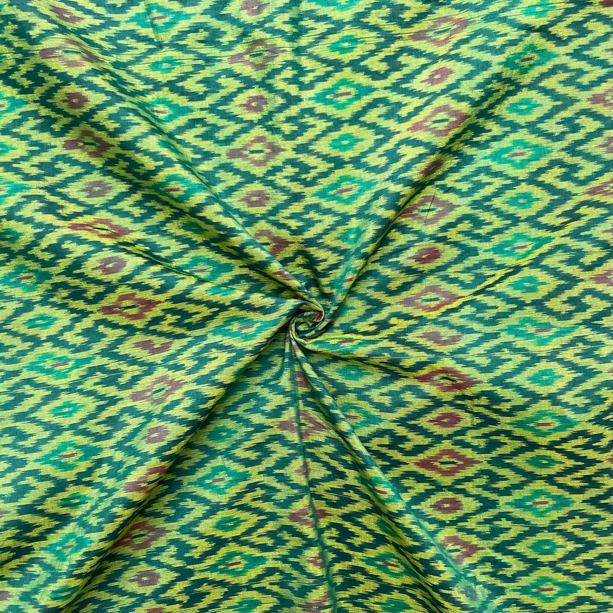 Green Color Raw Silk Ikkat cotton Fabric
