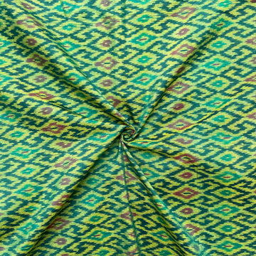 Green Color Raw Silk Ikkat cotton Fabric