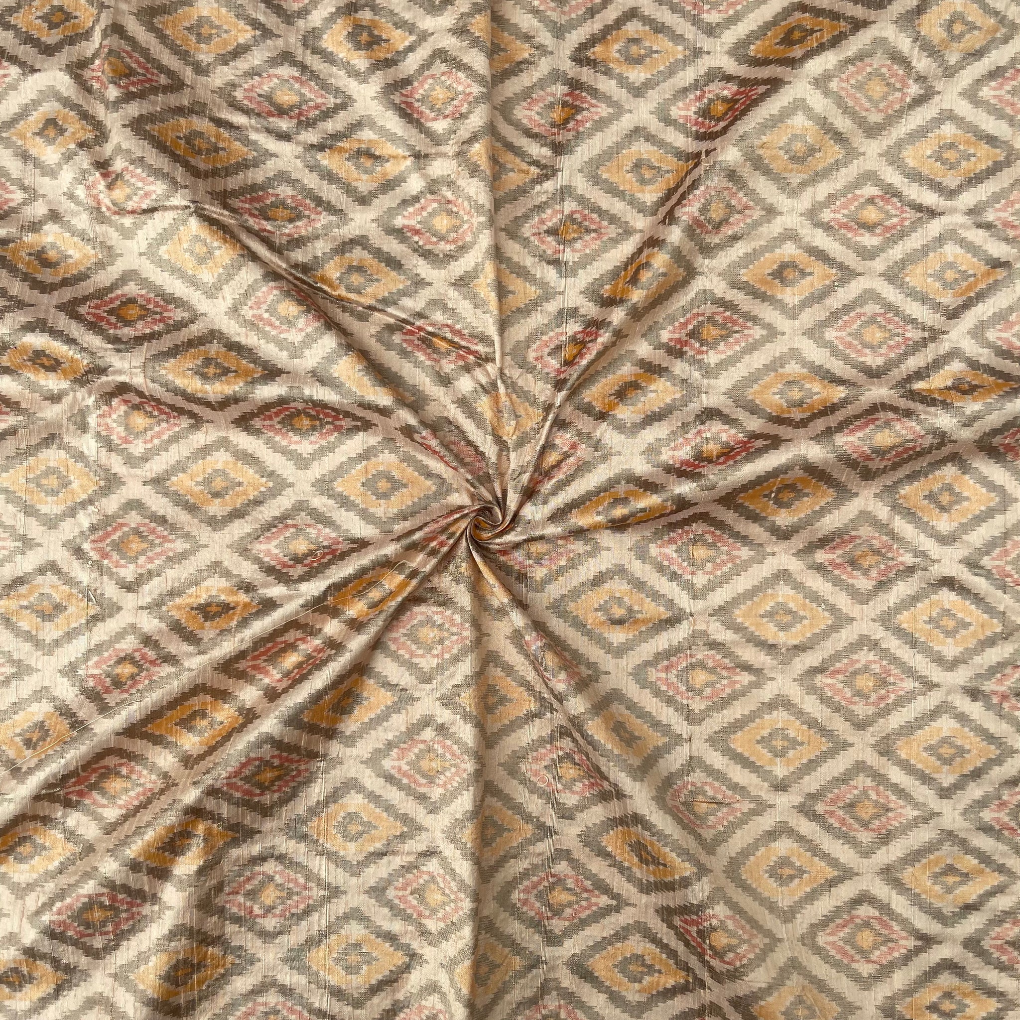Biege Colour Ikkat Raw silk Fabric