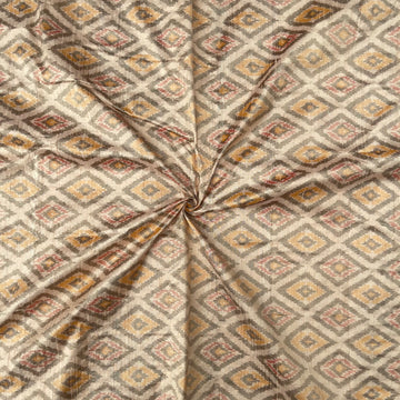 Biege Colour Ikkat Raw silk Fabric