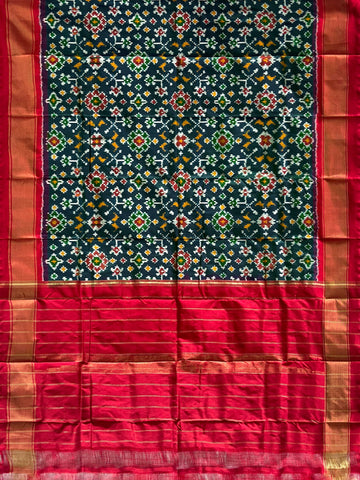 Bottle Greencolour Pochampalli Ikkat Handloom silk duppata