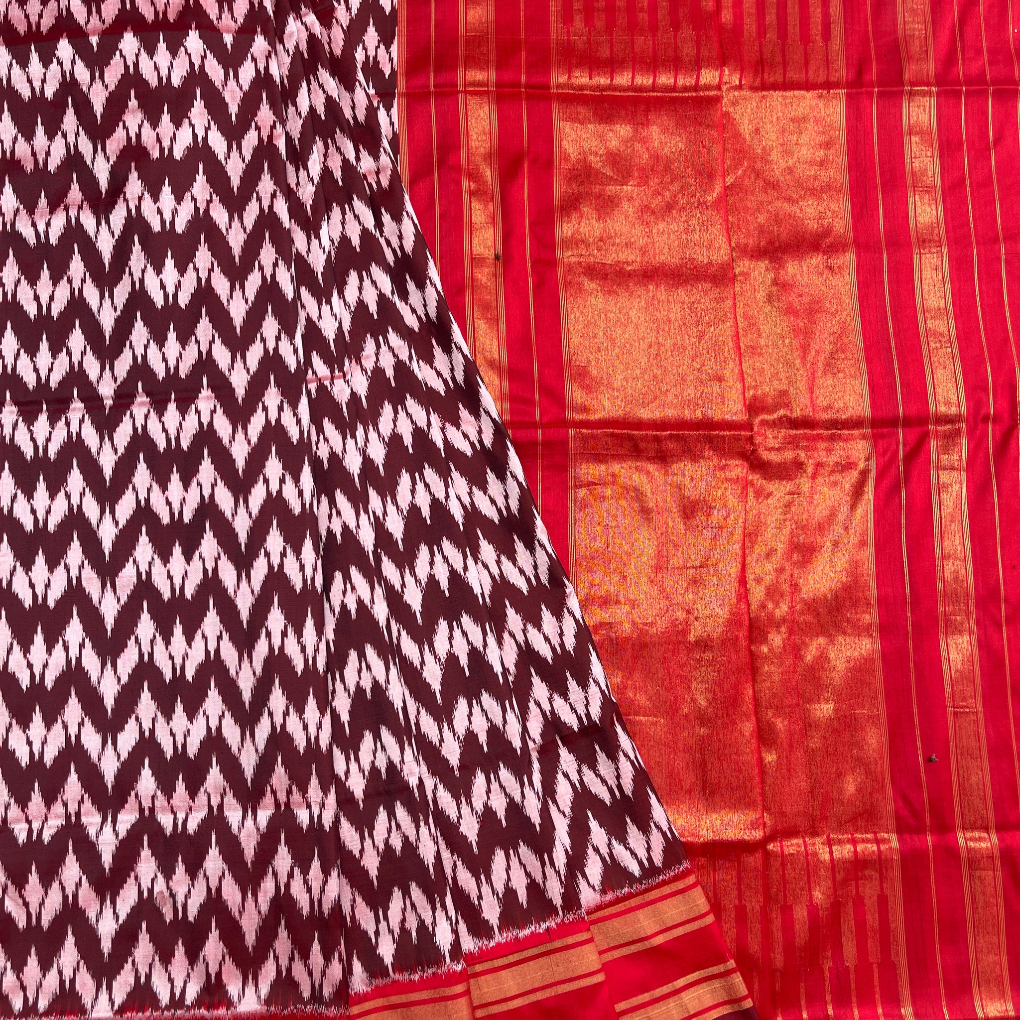 Chevron Marron Ikkat Silk sari