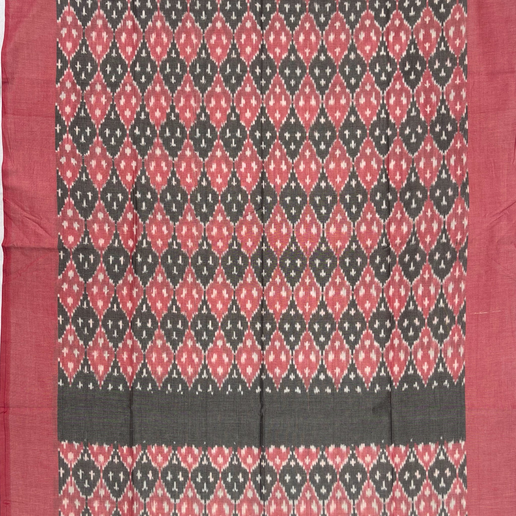 Pochampally Ikkat Cotton Duppata In Pestal Pink & Gray Colour