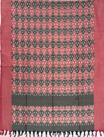 Pochampally Ikkat Cotton Duppata In Pestal Pink & Gray Colour