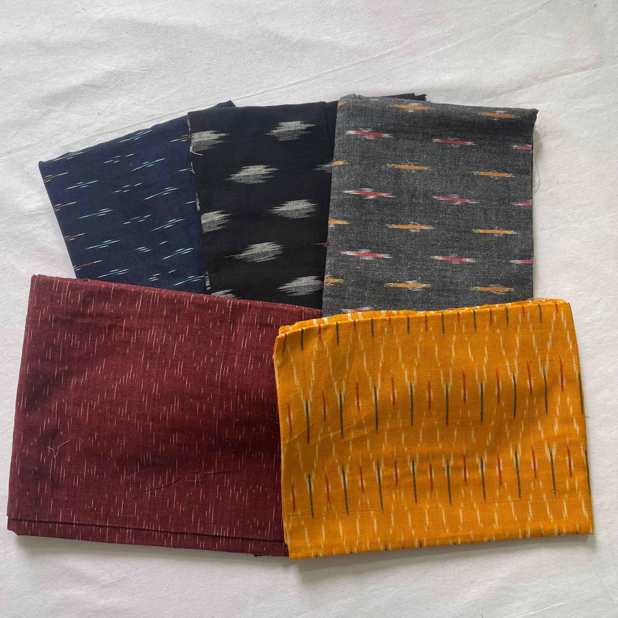 Buy 3 Get 2 Free" offer for the set of 5 blouse fabrics (1 meter each):