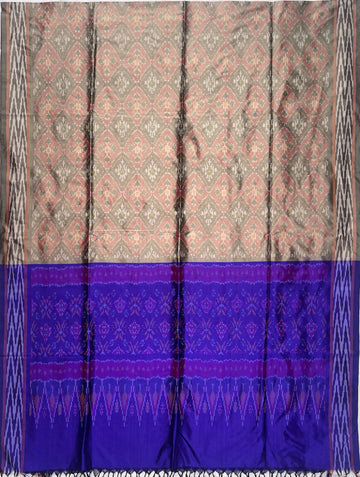 Gray & Blue colour Pochampalli Ikkat Handloom silk duppata
