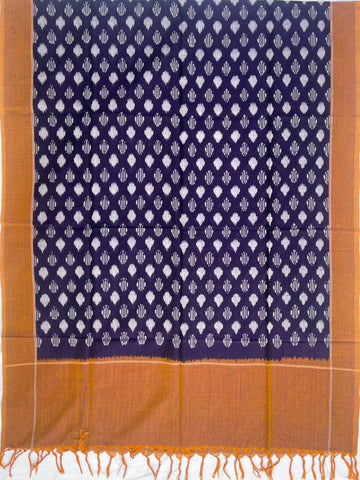 Pochampally Ikkat Cotton Duppata In Navy Blue Colour