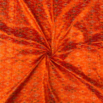Orange Colour Ikkat Raw silk Fabric