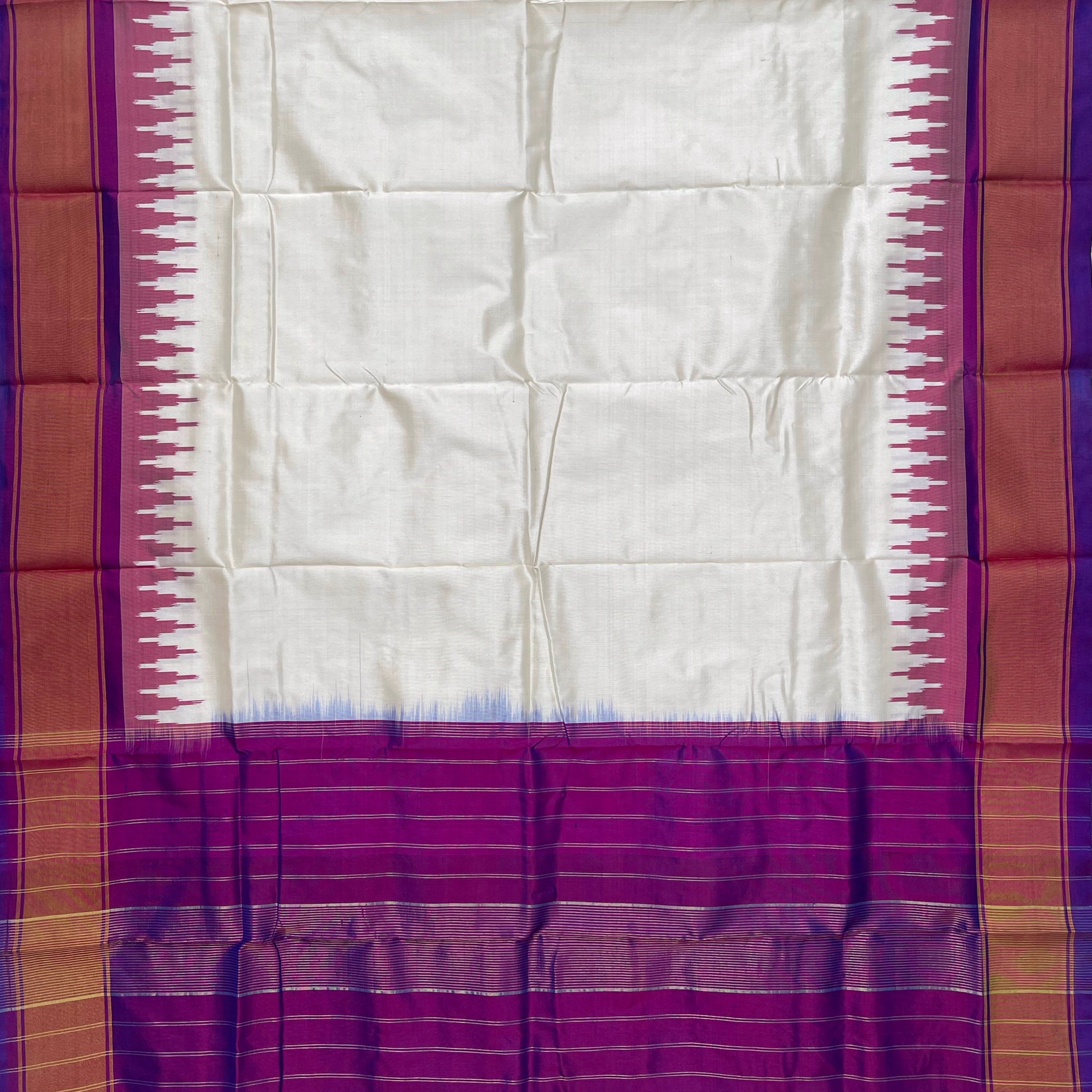 Purple &Cream colour Pochampalli Ikkat Handloom silk duppata