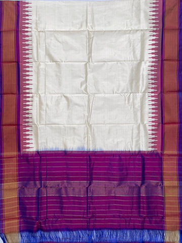 Purple &Cream colour Pochampalli Ikkat Handloom silk duppata