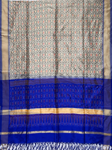 Cream & Blue colour Pochampalli Ikkat Handloom silk duppata