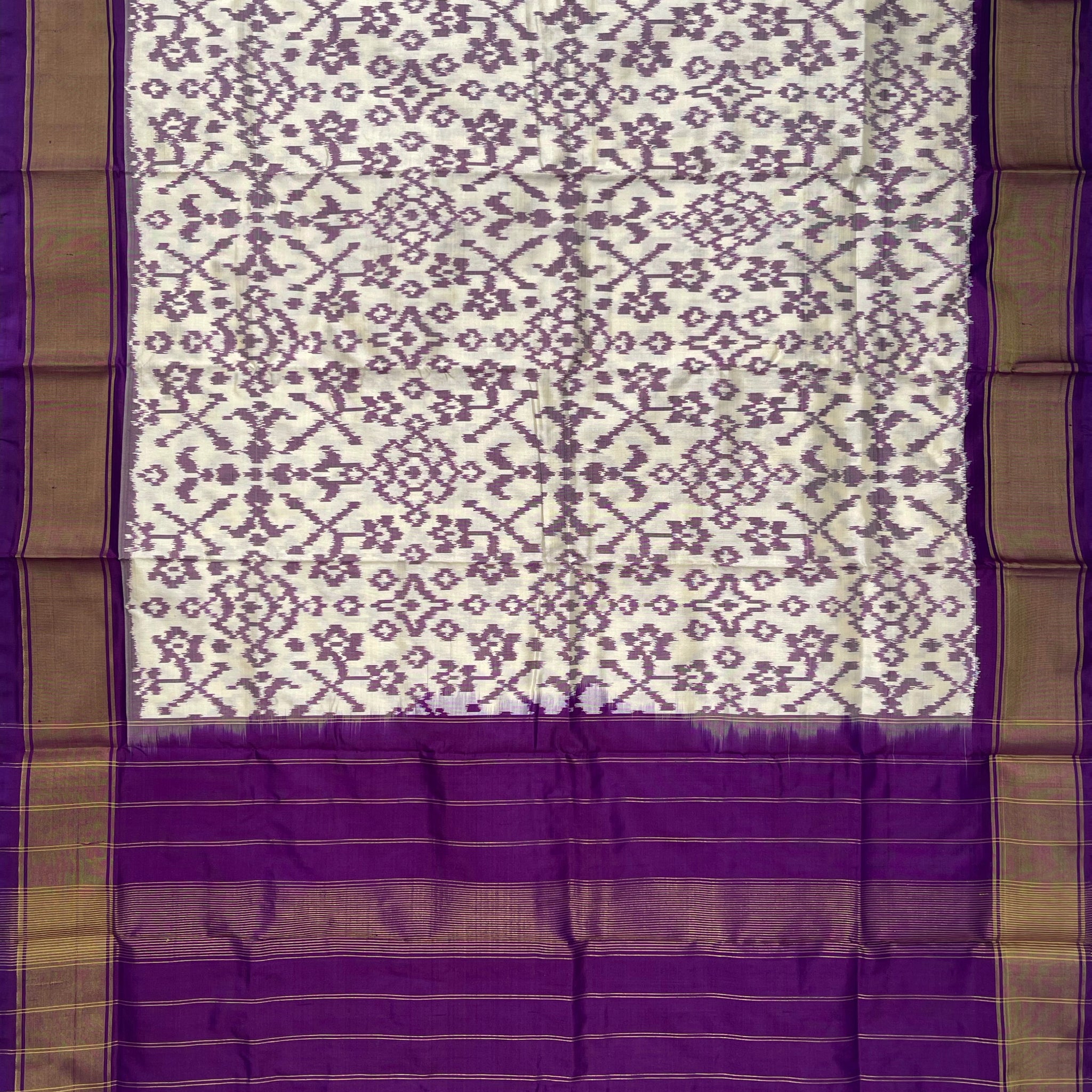 Purple & Cream colour Pochampalli Ikkat Handloom silk duppata