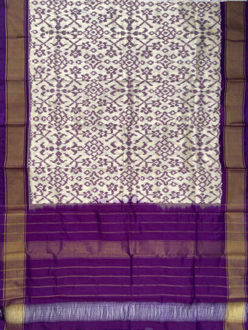 Purple & Cream colour Pochampalli Ikkat Handloom silk duppata