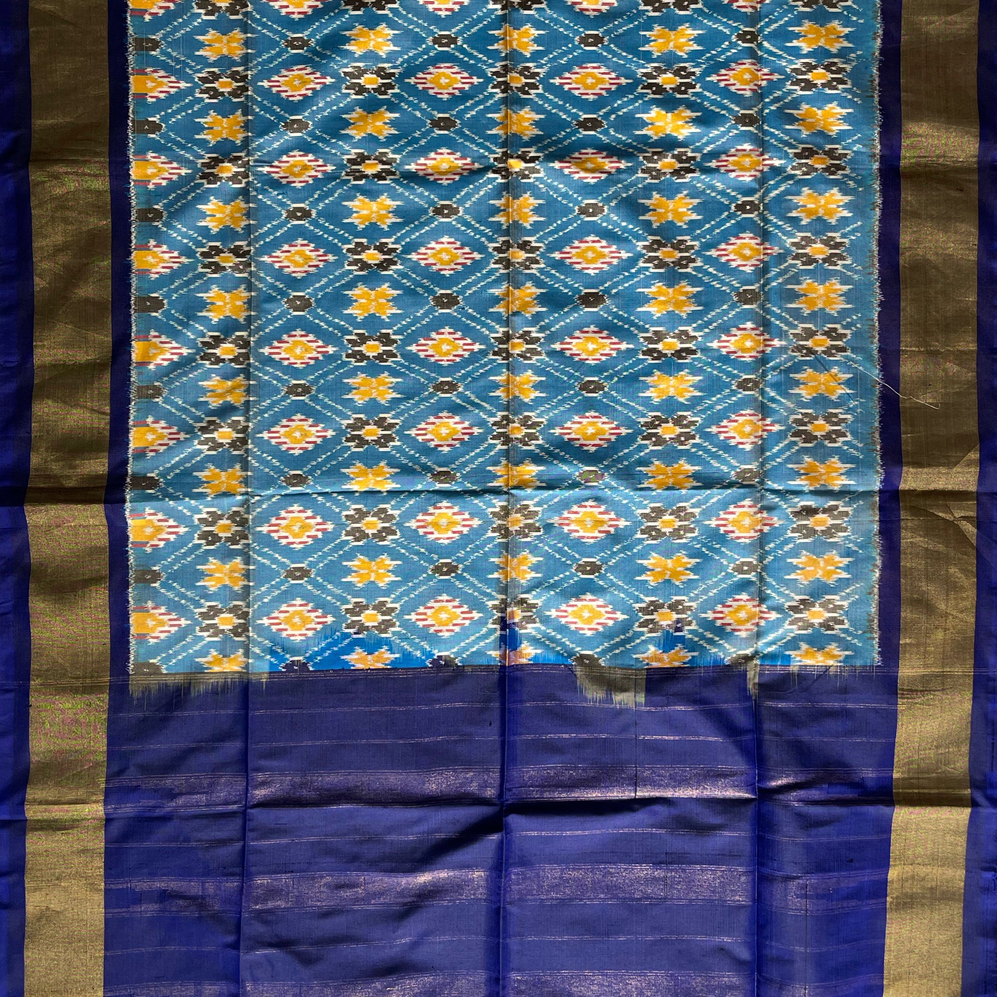 Blue colour Pochampalli Ikkat Handloom silk duppata