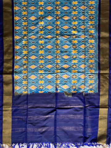Blue colour Pochampalli Ikkat Handloom silk duppata