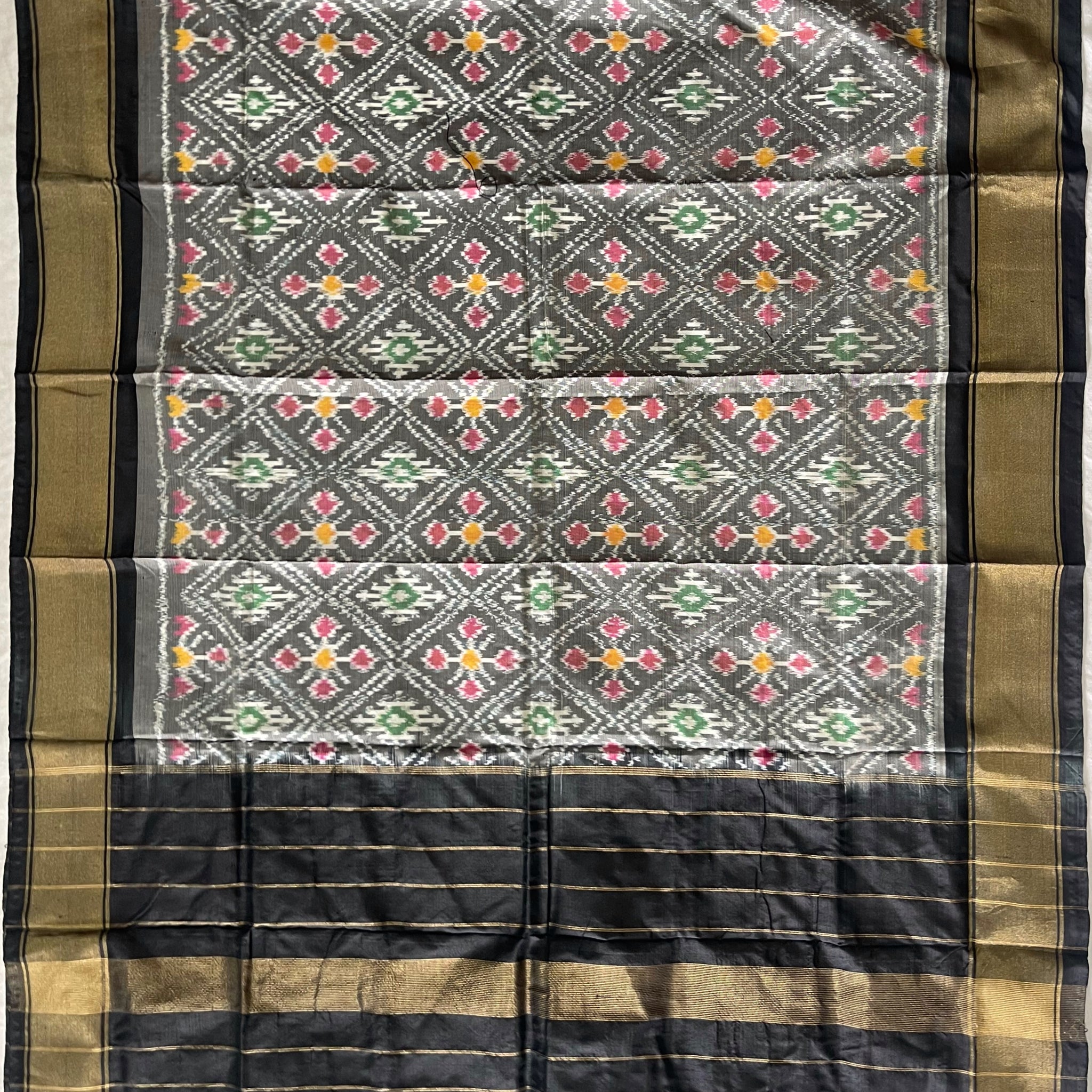 Black & Gray colour Ikkat silk Duppata