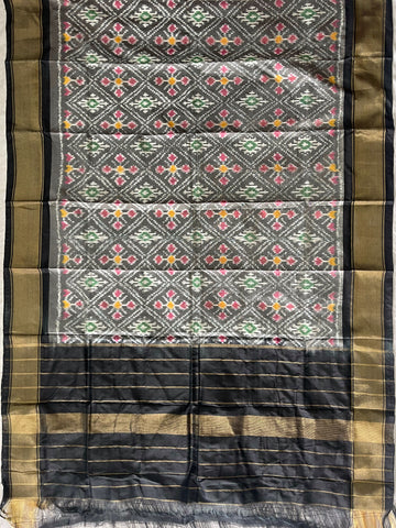 Black & Gray colour Ikkat silk Duppata