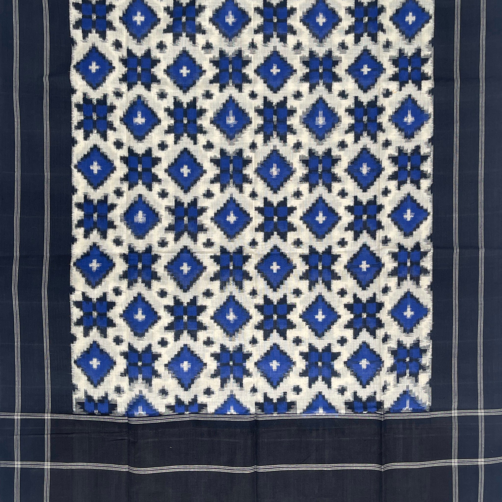 Telia Rumal Ikkat Cotton Duppata In Black & Off White Color