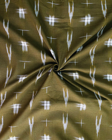 Olive Green Double Ikkat  Handloom  Cotton Fabric