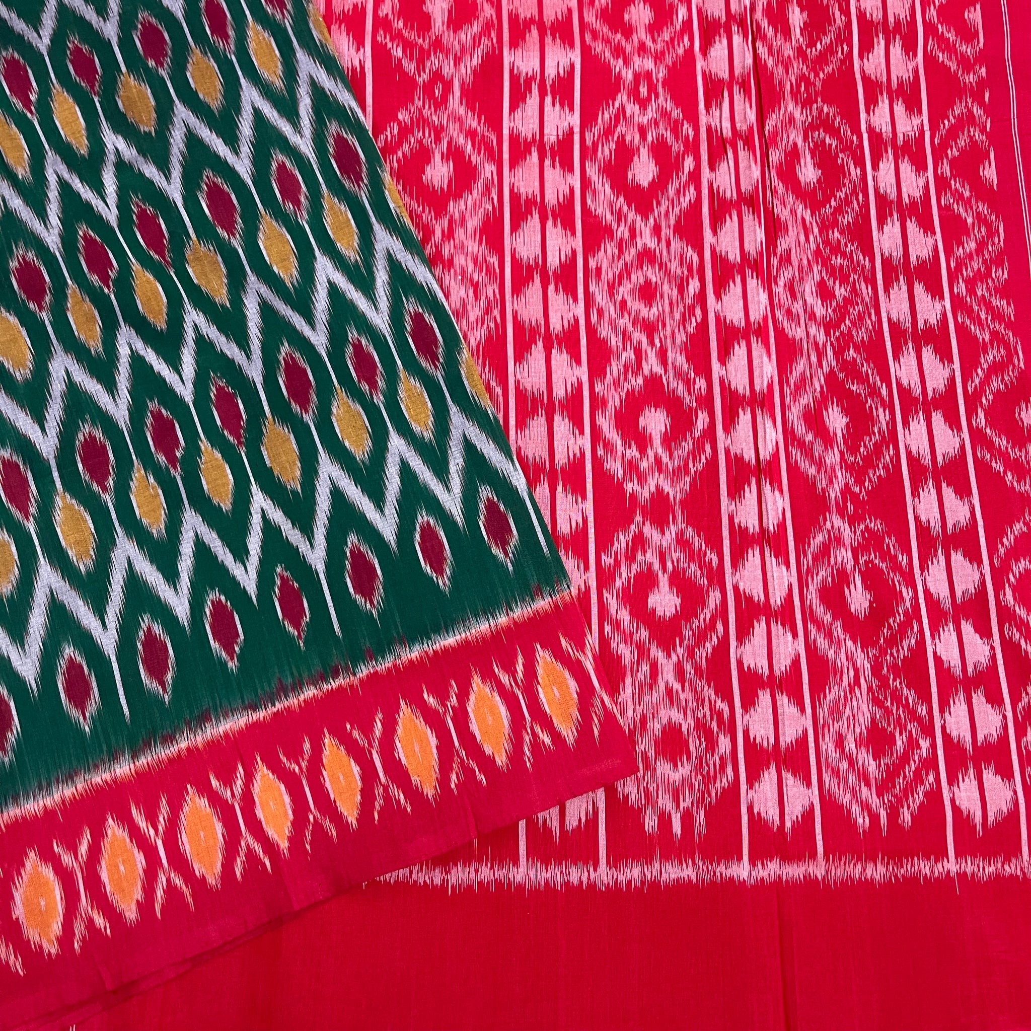Green Cambodian Ikkat Cotton Sari