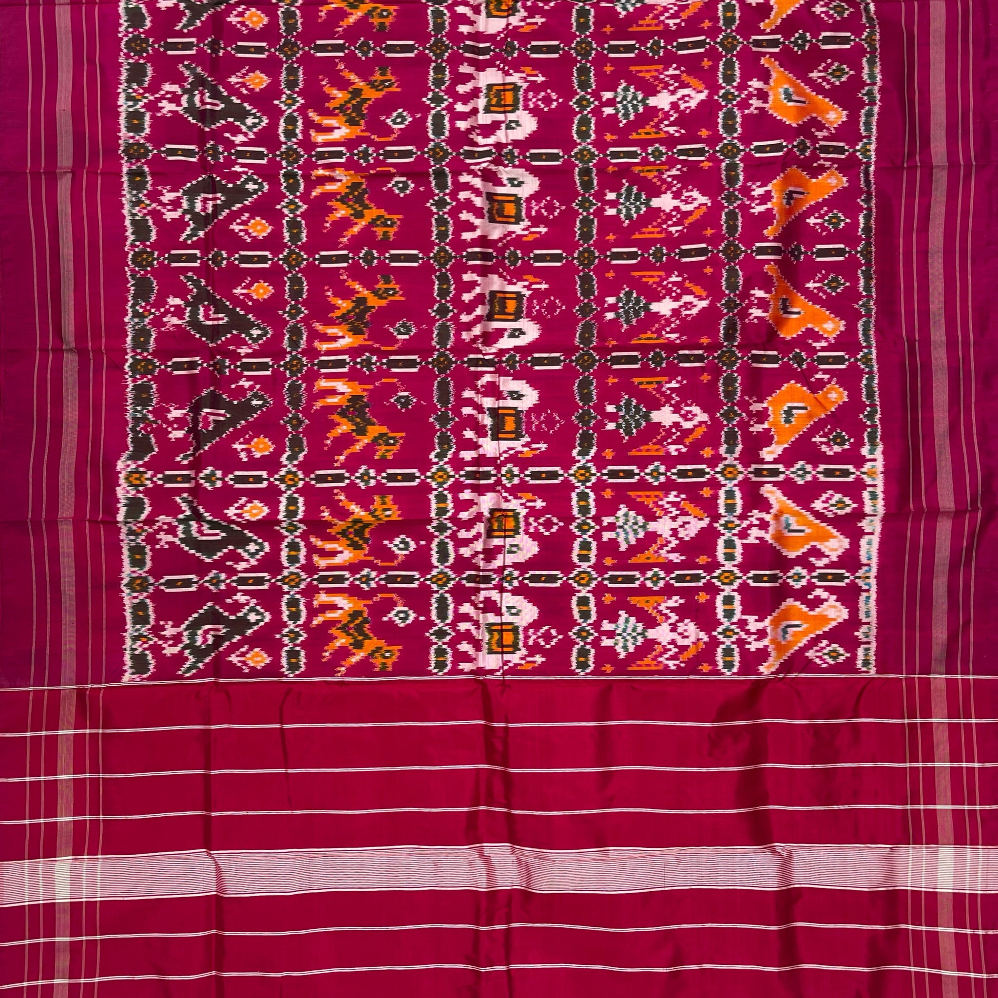 Magenta Pink colour Pochampalli Ikkat Handloom silk duppata