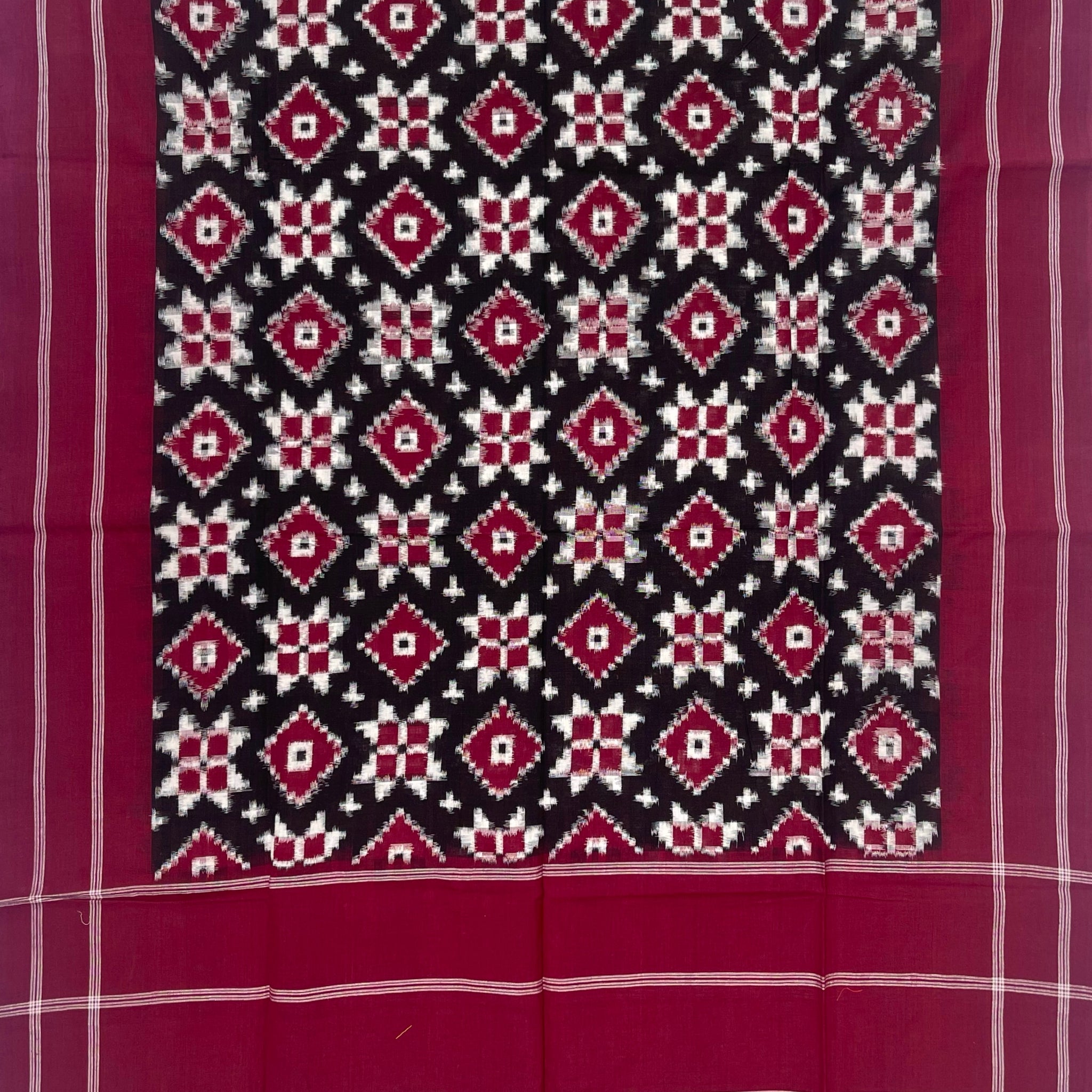 Telia Rumal Ikkat Cotton Duppata In Maroon & Black Color