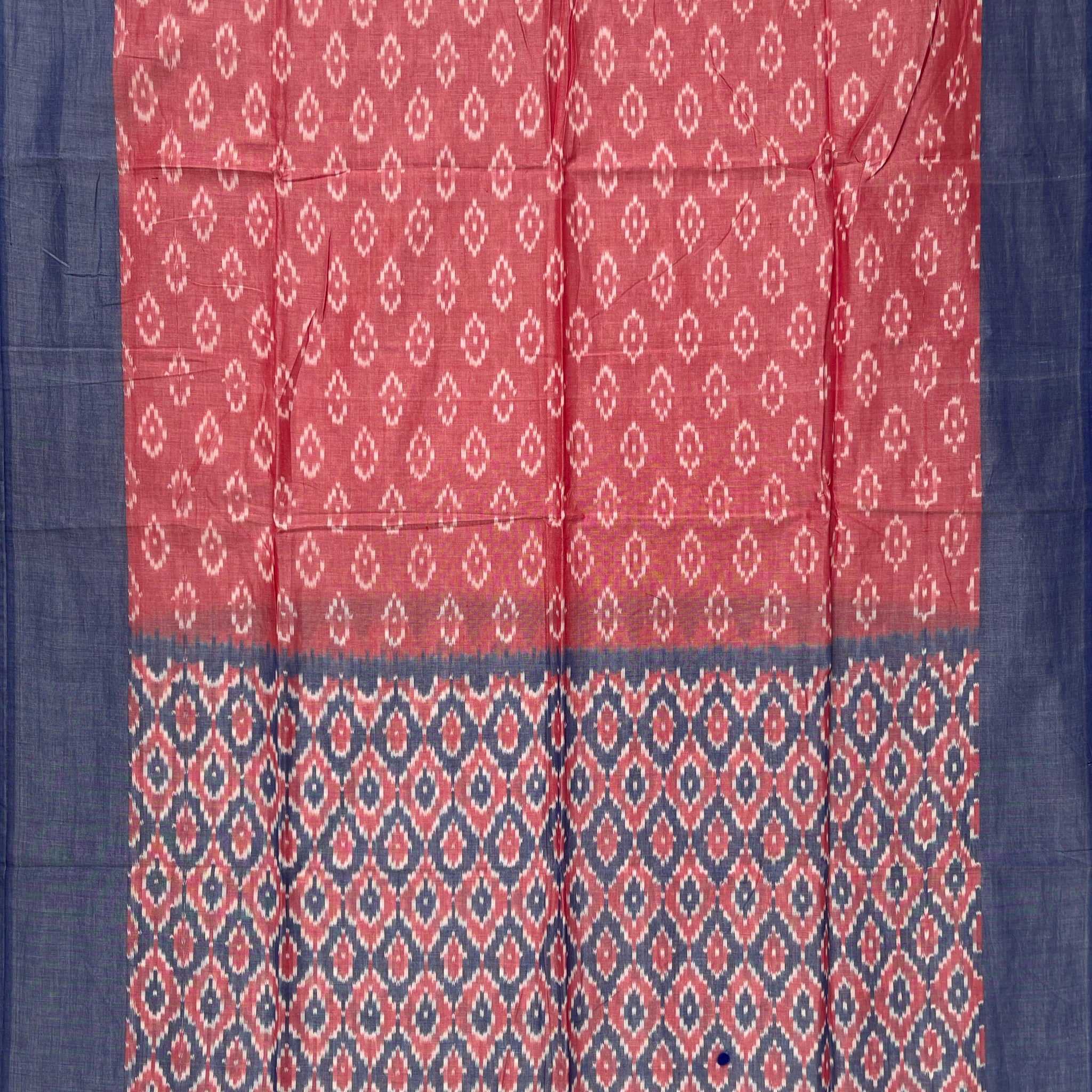 Pochampally Ikkat Cotton Duppata In Pestal Pink & Pestal Blue Colour